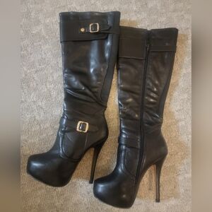 Elegant Black Leather Knee-High Boots